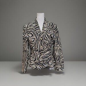 Anna &‎ Frank Vtg Silver & Black 100% Silk Blazer, Size Small, Retro 1990s